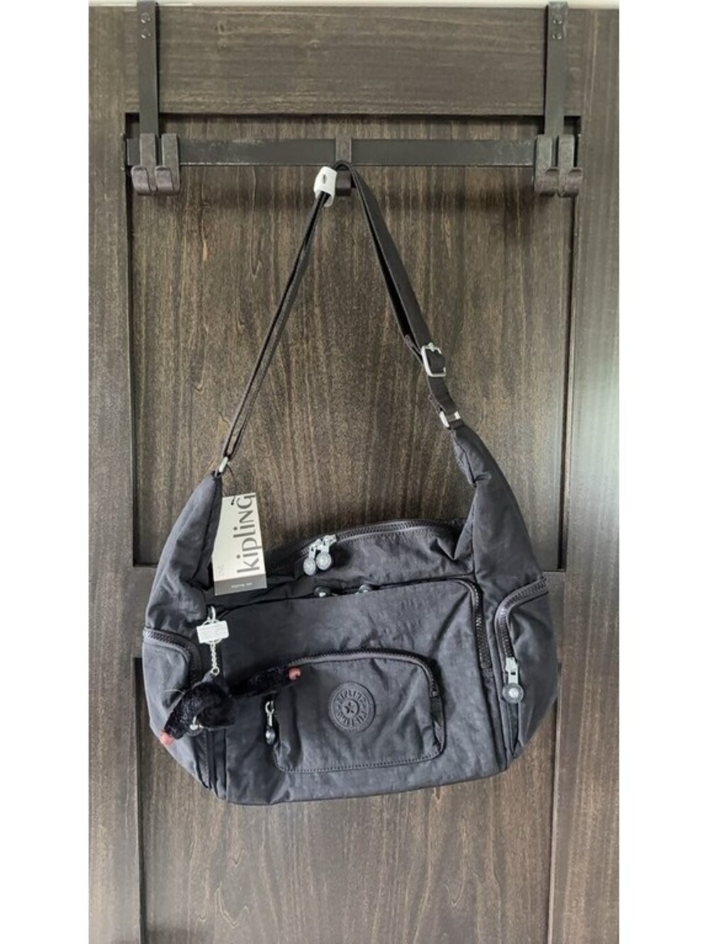 Kipling Black Nylon Shoulder Bag with Multiple Pockets